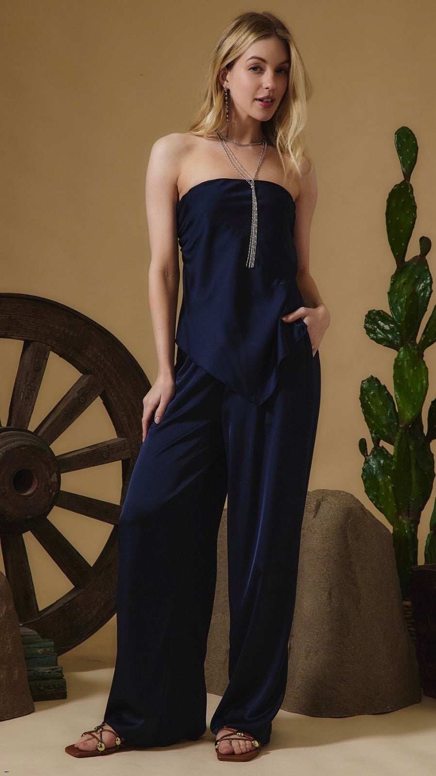 Navy Satin Luxe Set