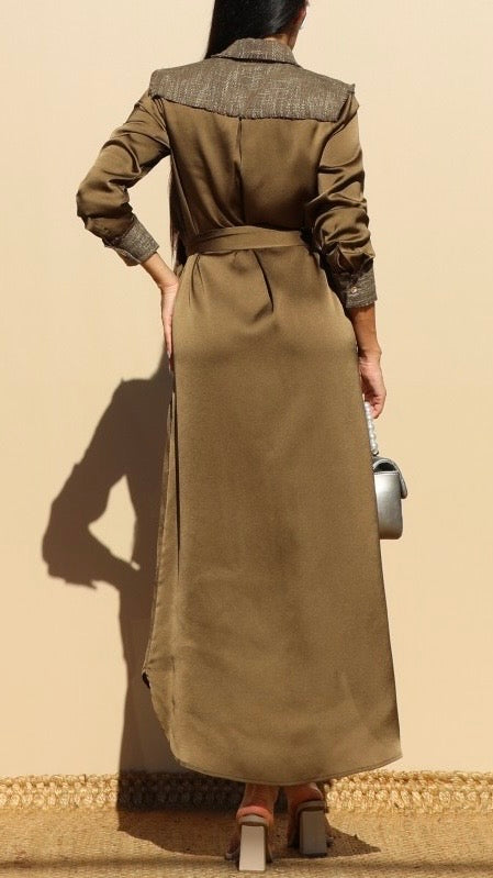Olive Belted Maxi Coat-Dress