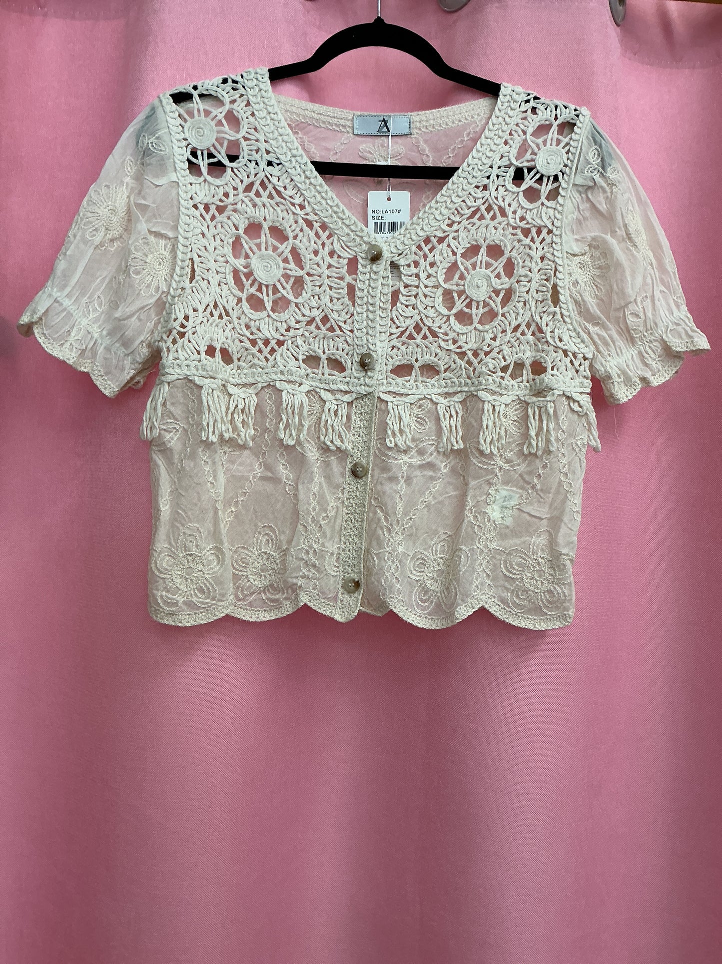 Blusa Tejida Manga Corta Beige