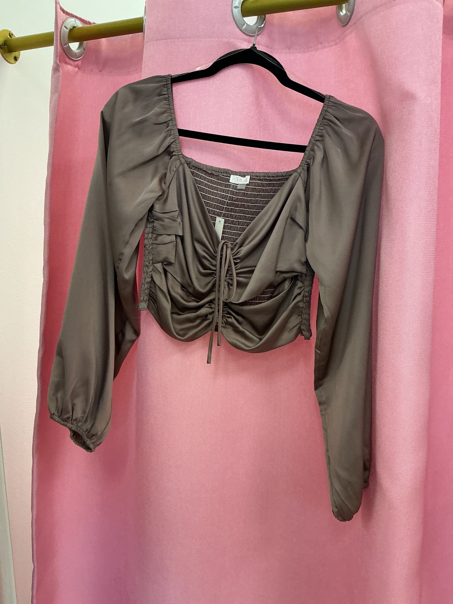 Blusa manga larga de seda arruchada