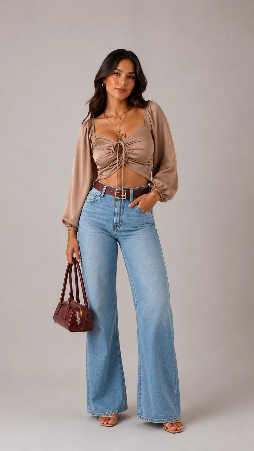 Ruched Front Satin Top