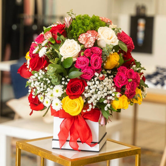 Vibrant Mixed Roses Box | Colorful Floral Arrangement