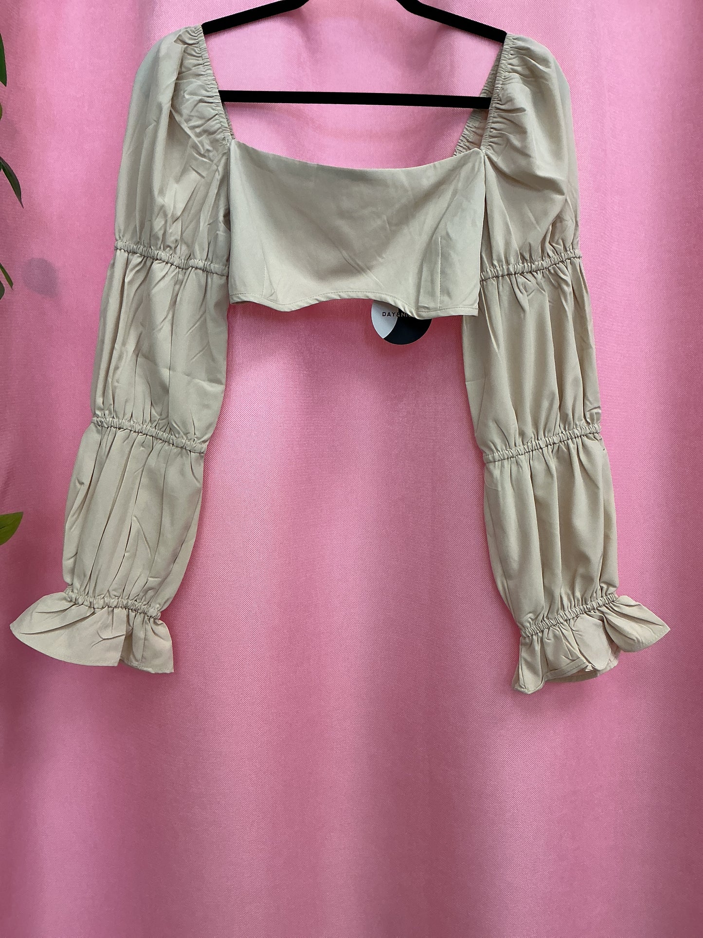 Crop Top Manga Larga Beige