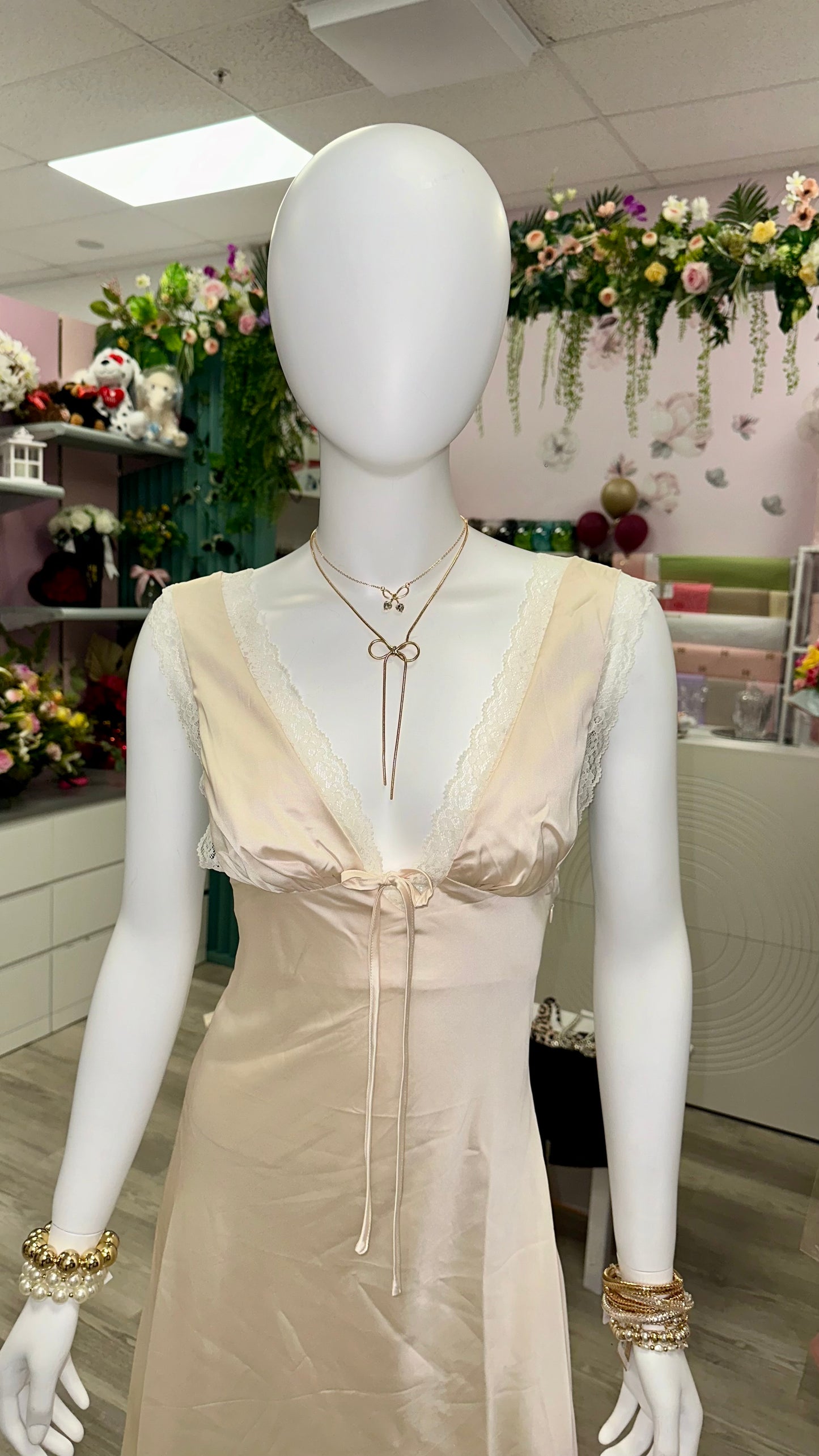 Satin Lace Midi Dress