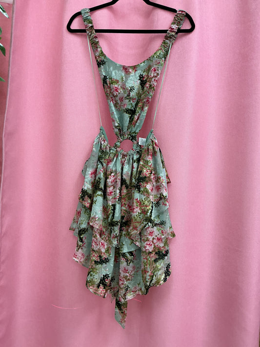 Vestido Corto Tiras Cruzadas y Estampado Floral