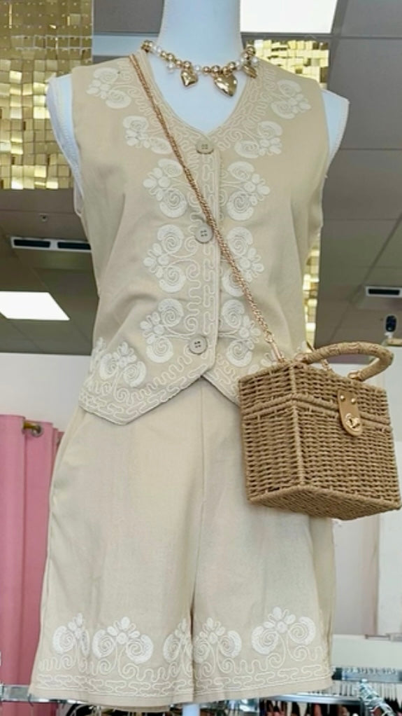 Beige Embroidered Set