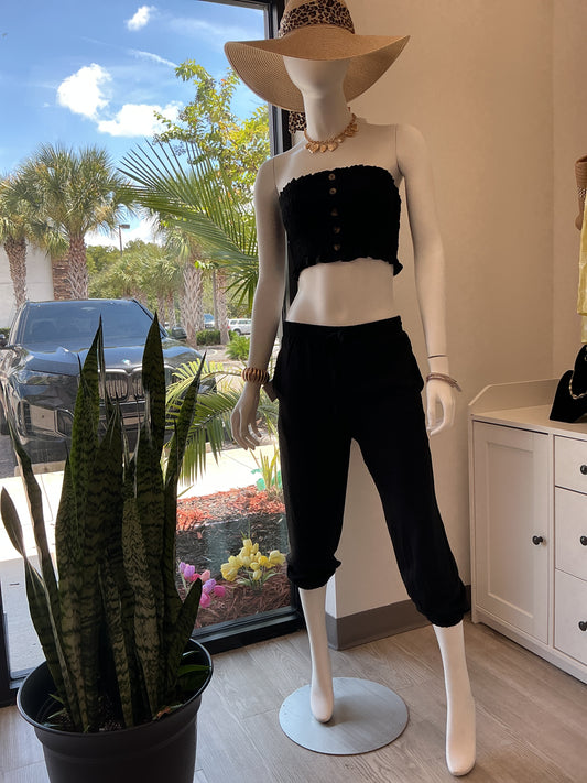 Set Crop Top Fruncido  y Pantalón Tipo Jogger