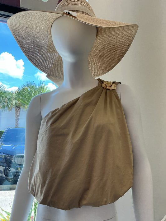 Blusa Asimétrica Con Detalle Flor Dorada