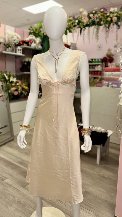 Satin Lace Midi Dress