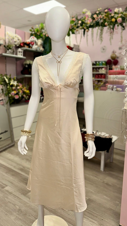 Satin Lace Midi Dress