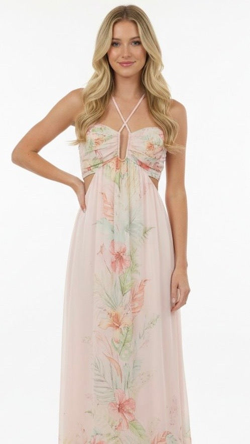 Peach Garden Halter Dress