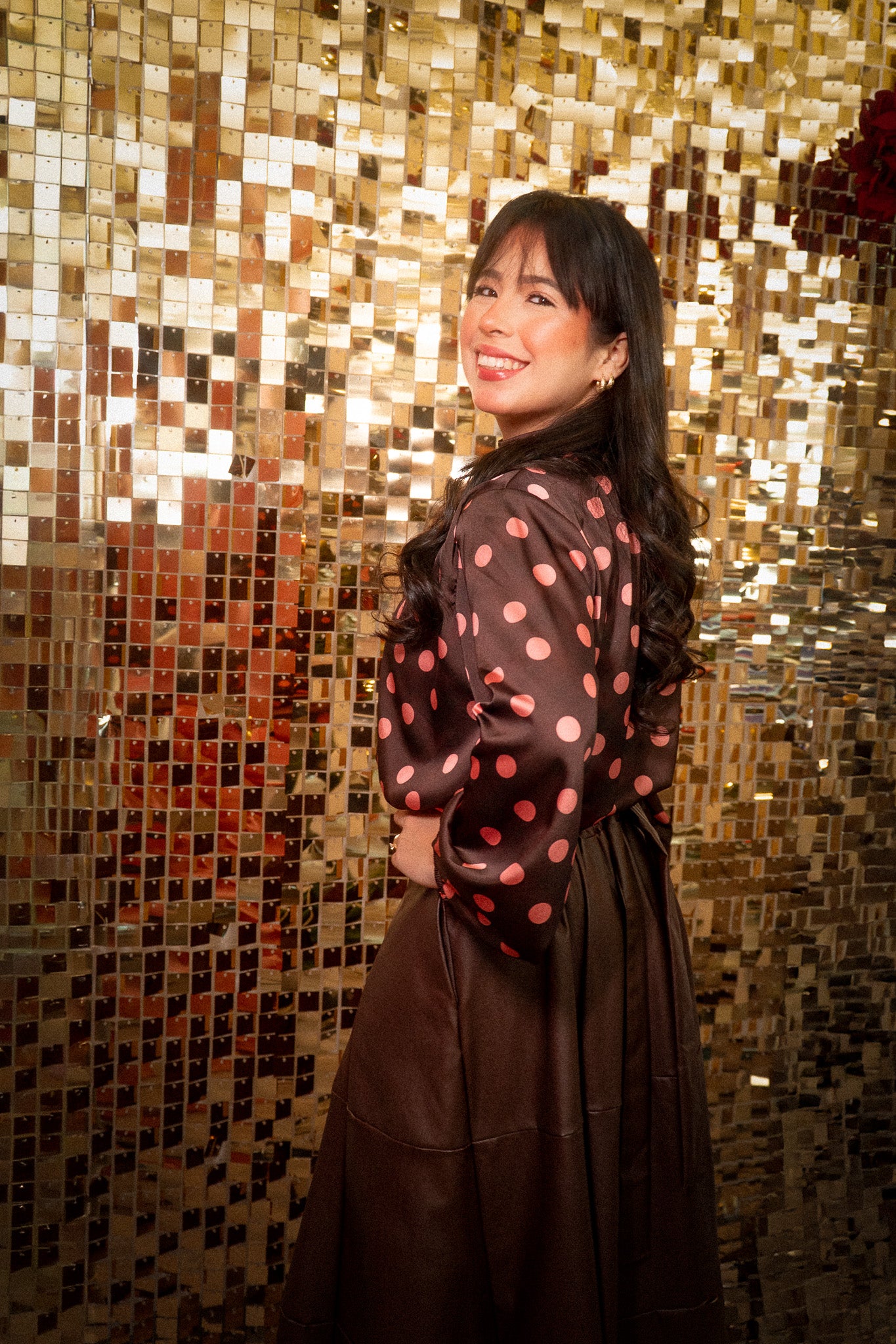 Rosé cocoa polka top