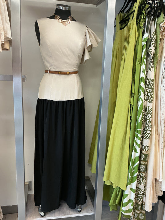 Vestido Beige y Negro 1 Solo Hombro