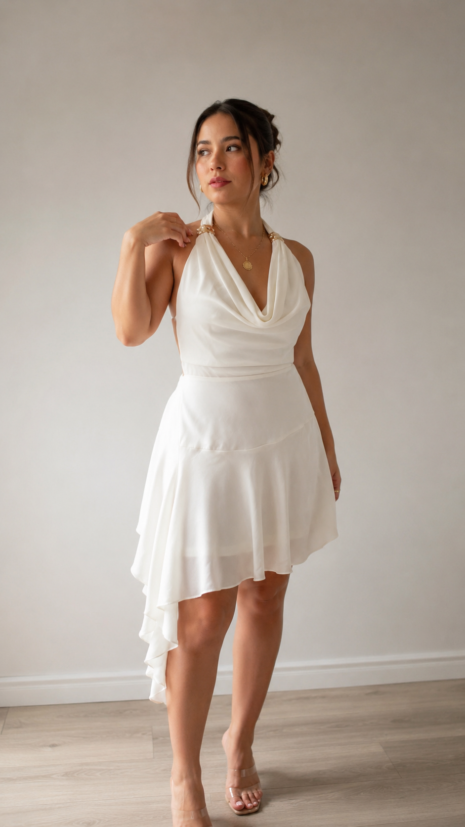 Golden Whisper Cowl Dress