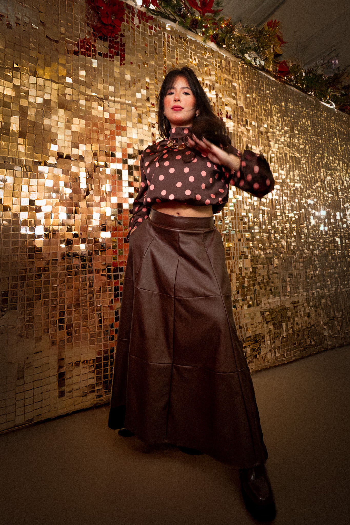 Rosé cocoa polka top