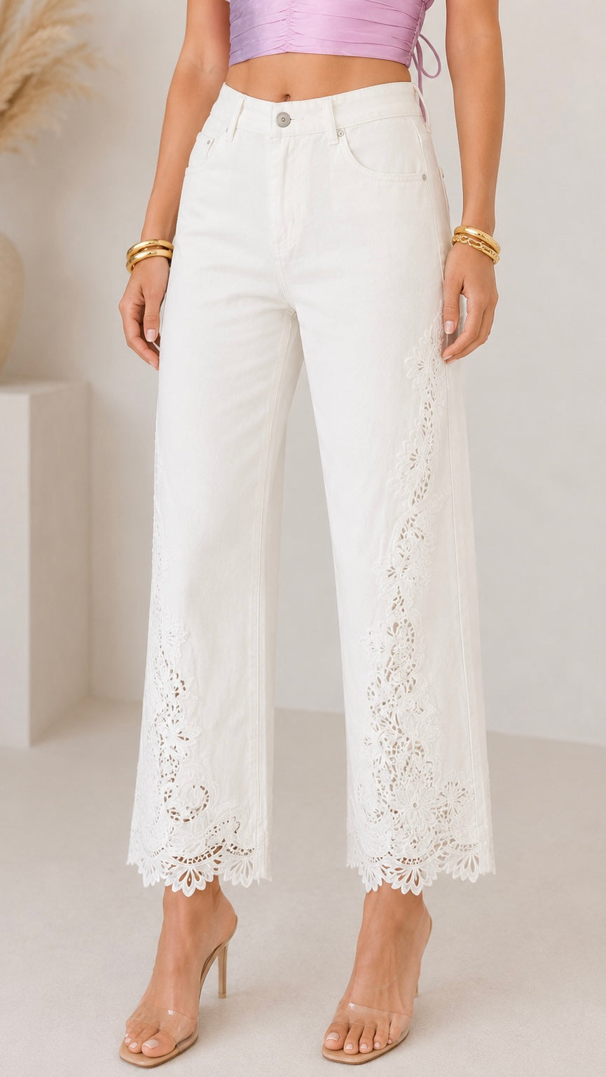 Lace Side Embroidered Pants