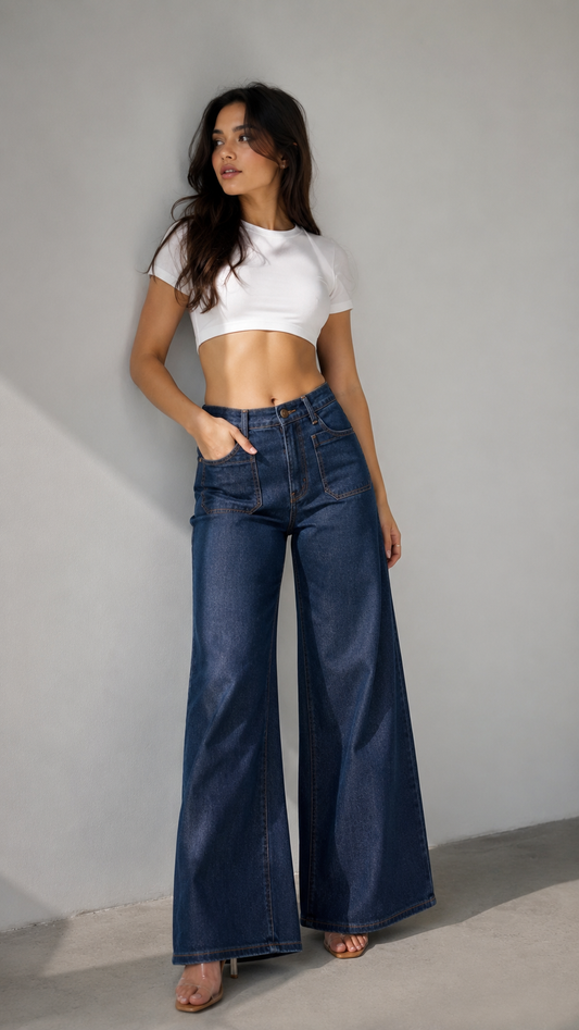 Indigo Mid Rise Wide Jean