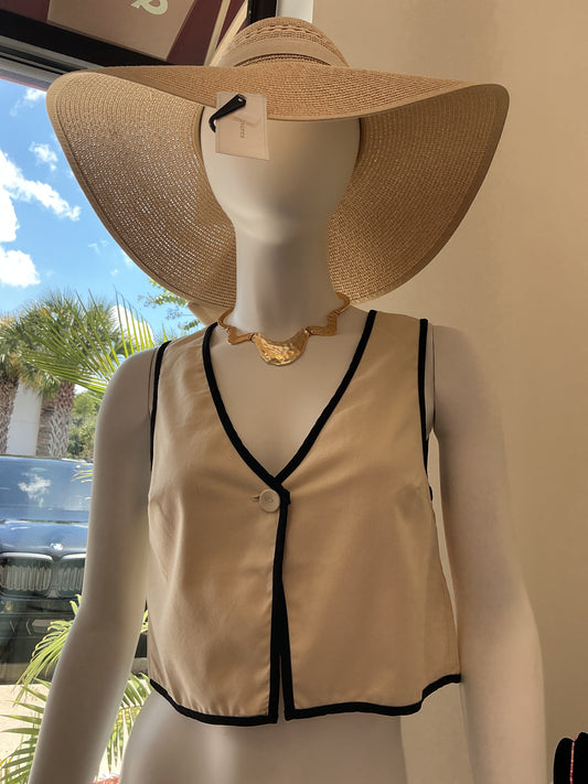 Chaleco Cuello V Color Beige y Negro