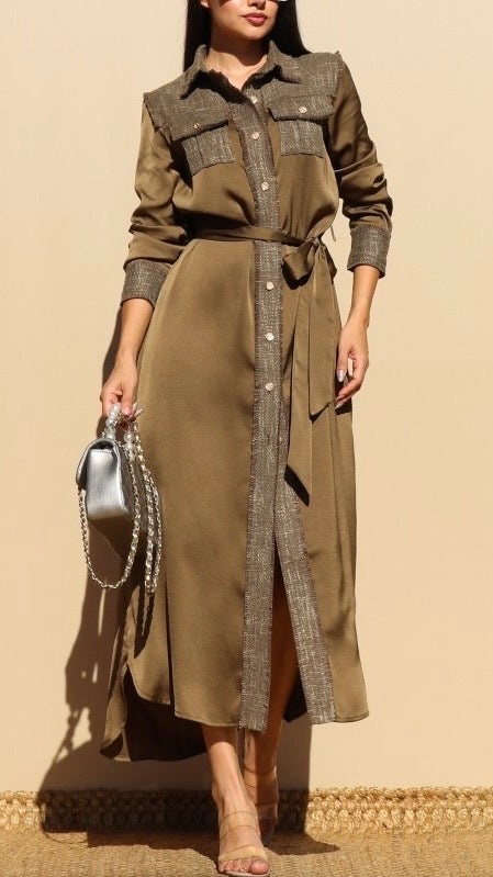 Olive Belted Maxi Coat-Dress
