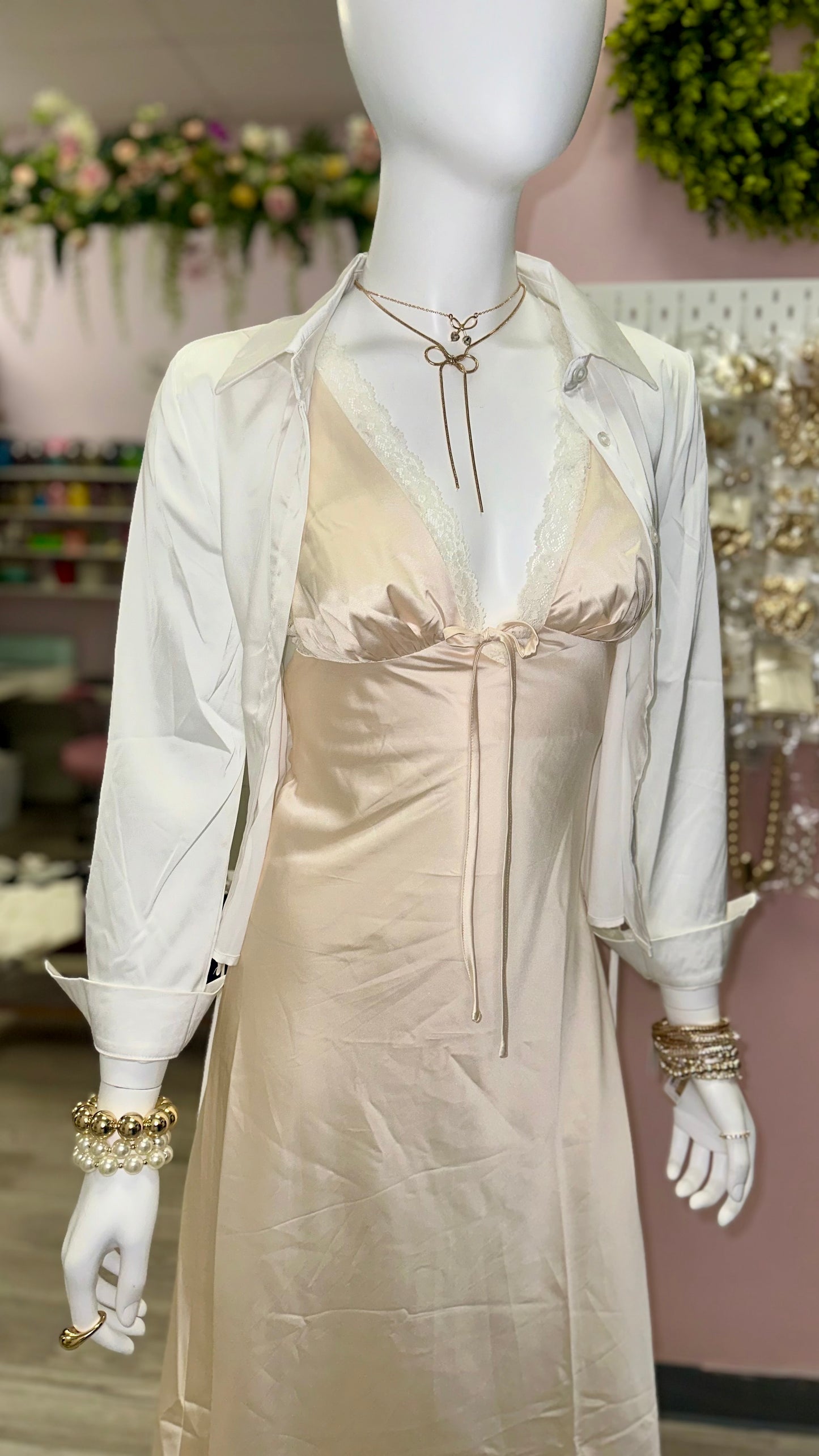 Satin Lace Midi Dress