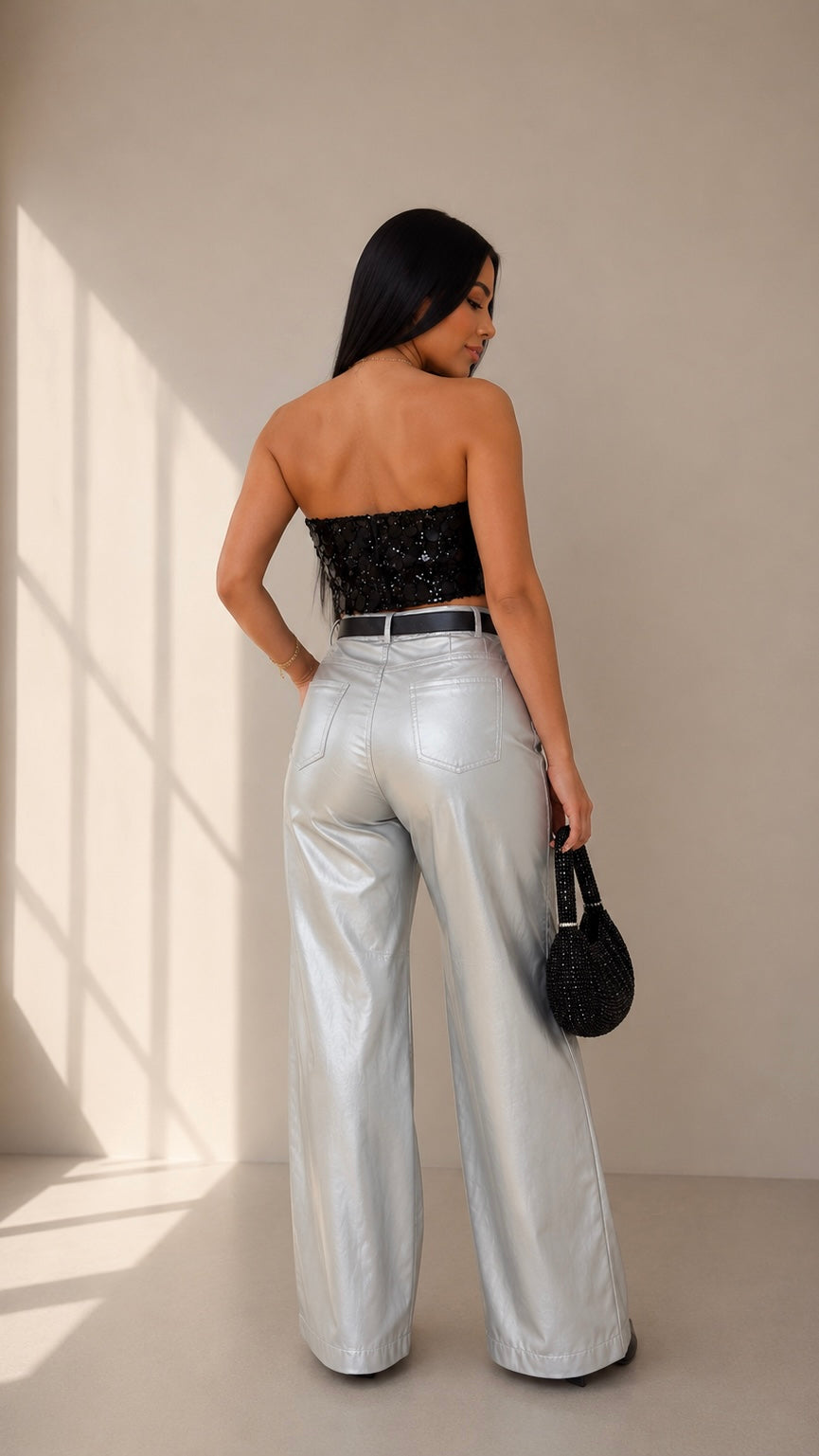 Metallic Wide Leg Pants
