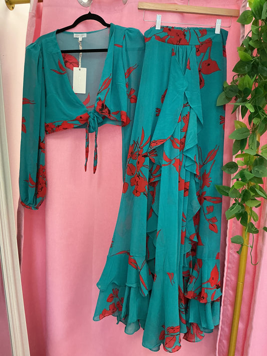 Set falda y top manga larga estampado