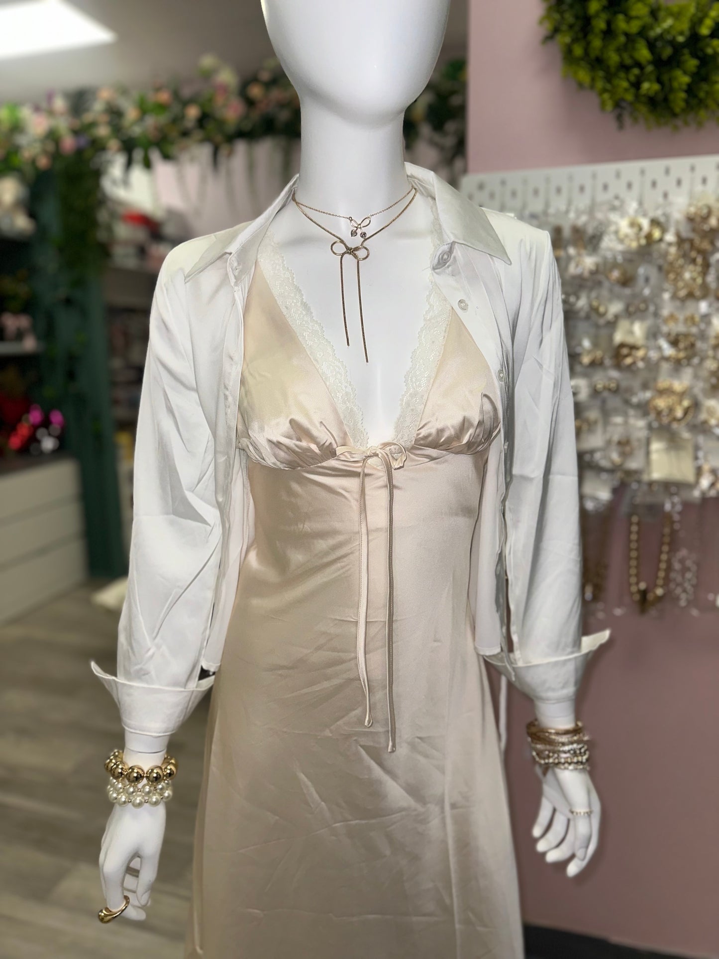 Satin Lace Midi Dress