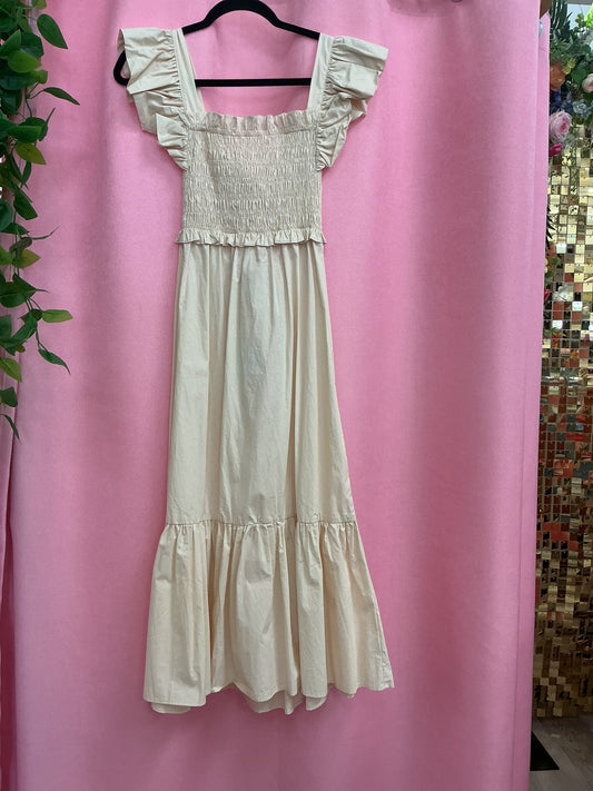 Vestido Arruchado Largo Color Beige