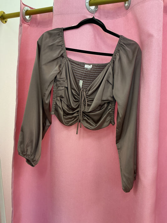 Blusa manga larga de seda arruchada