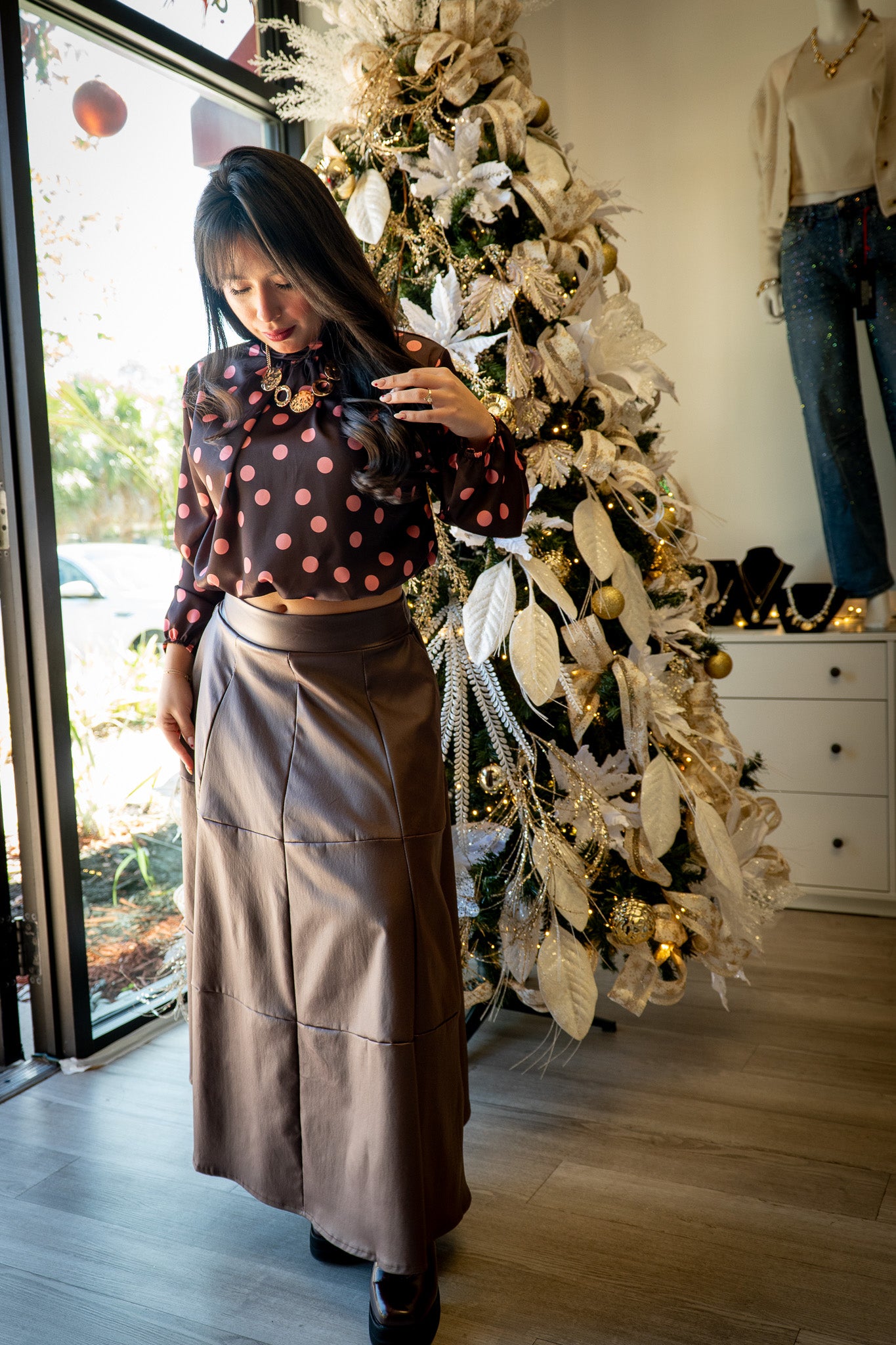 Shadow luxe leather maxi skirt