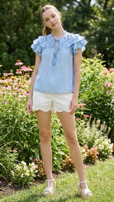 Sky Ruffle Tie Top