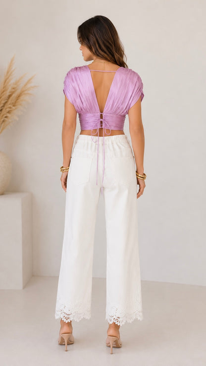 Lace Side Embroidered Pants