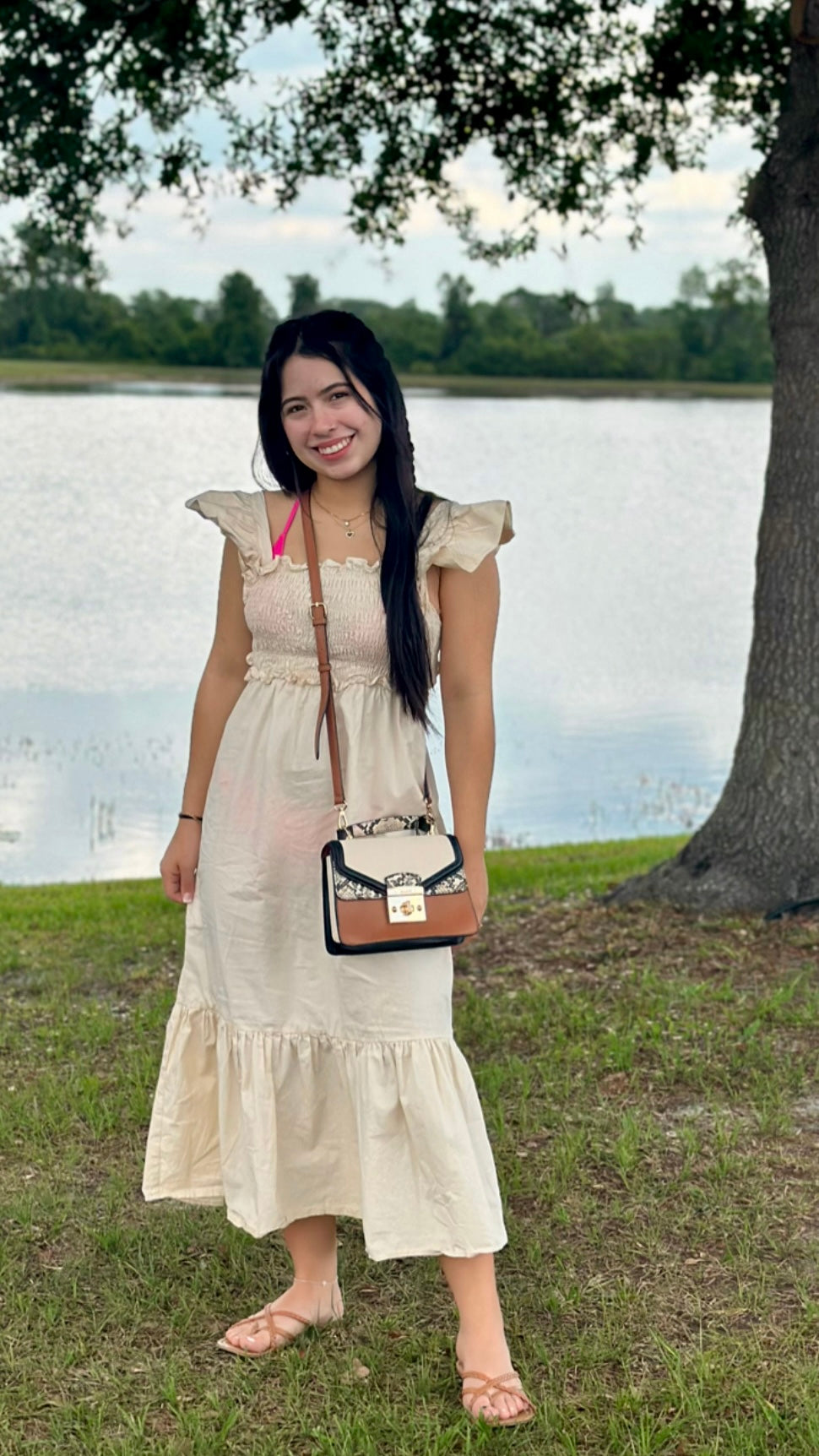 Neutral Flow Midi Dress
