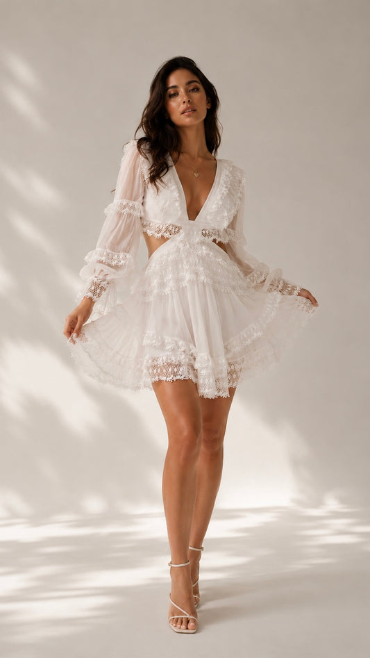 Lace Ribbon Gown Dress