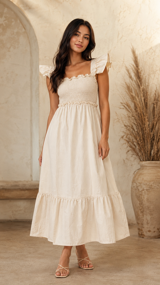 Neutral Flow Midi Dress
