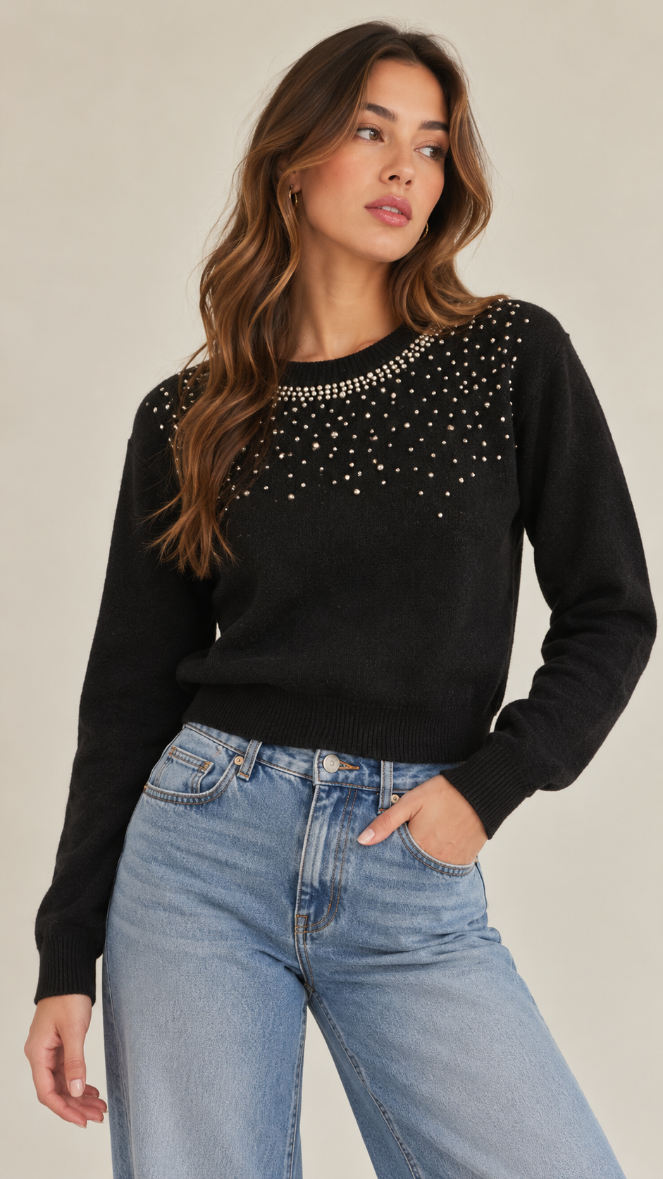 Crystal Collar Sweater