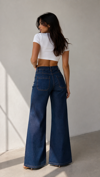 Indigo Mid Rise Wide Jean