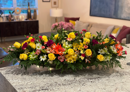 Vibrant Floral Centerpiece | Table Arrangement with Roses & Daisies