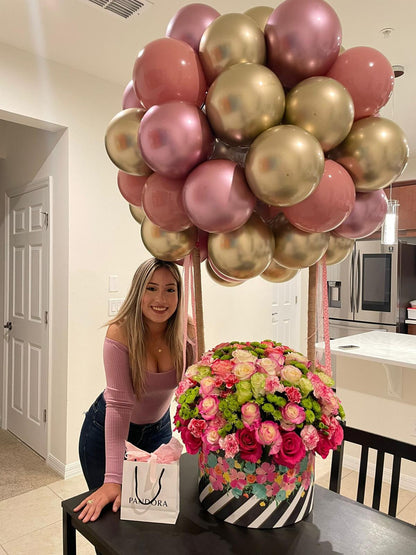 Hot Air Balloon Floral Arrangement | Roses & Balloons Gift