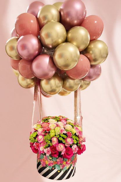 Hot Air Balloon Floral Arrangement | Roses & Balloons Gift